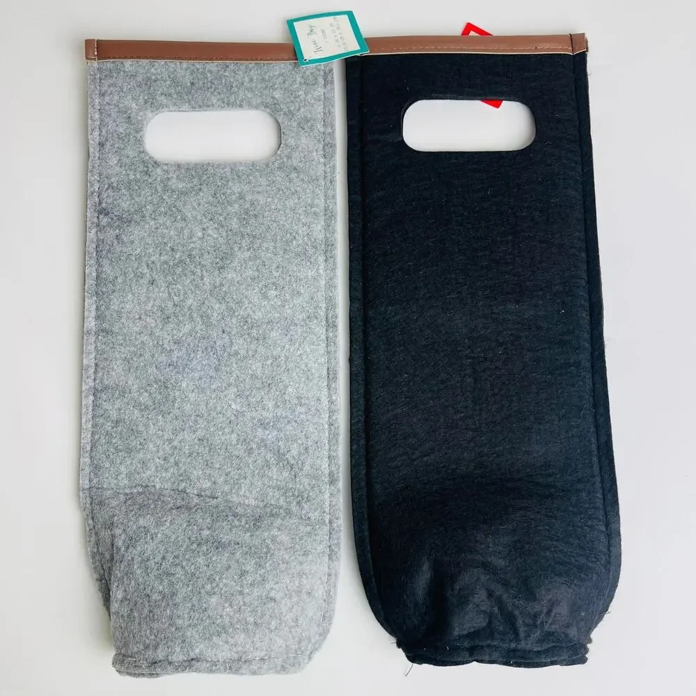 Set of 2 Design‎ Group Wine Bag Wine Gifting Bottle 6in x 15 in Gray & Black